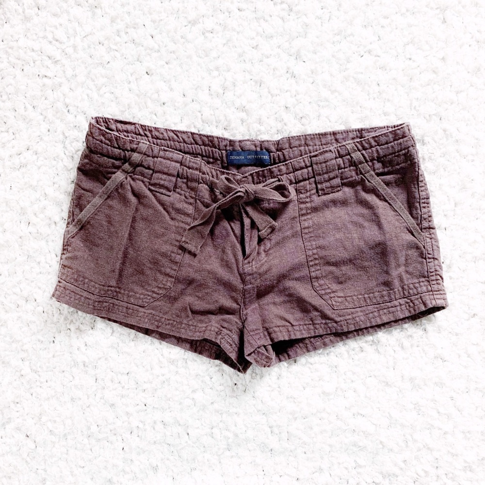 Zeanana Outfitters Brown Linen Drawstring Shorts